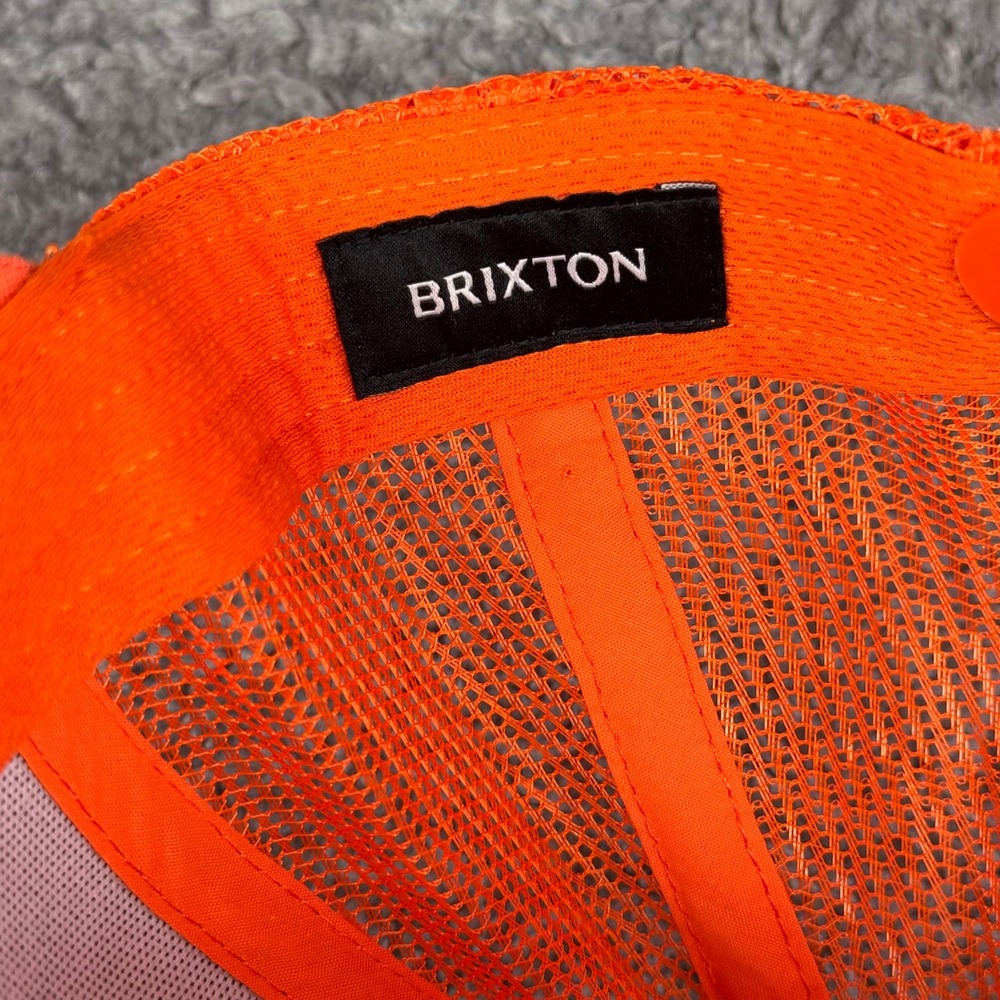 Brixton Mens Blaze Orange Trucker Hat Snapback Mesh Logo Patch Cap - Picture 6 of 8